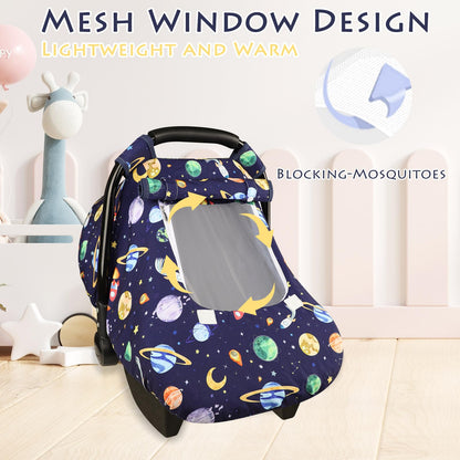 Pea Pod Car Seat Cover Baby, Infant Car Seat Canopy Covers for Newborn with 2 Layers Windows of Breathable Mesh Fabric, Lightweight Polyester/Soft Minky Dot Backing (Floral & Rainbow)