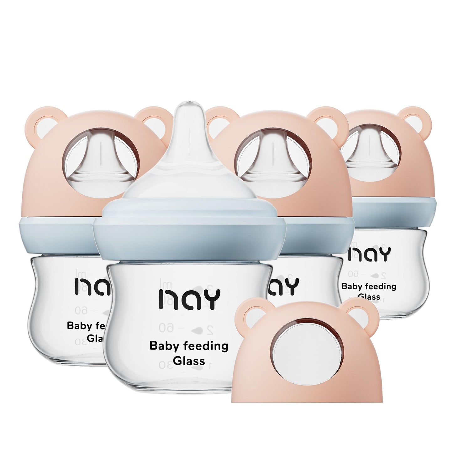 Natural Glass Baby Bottle for Breastfeeding Babies, 5.4oz Anti-Colic Baby Bottle with Natural Response Nipple(S), Clear, Wide Neck, 2 Pack, 1 Months+