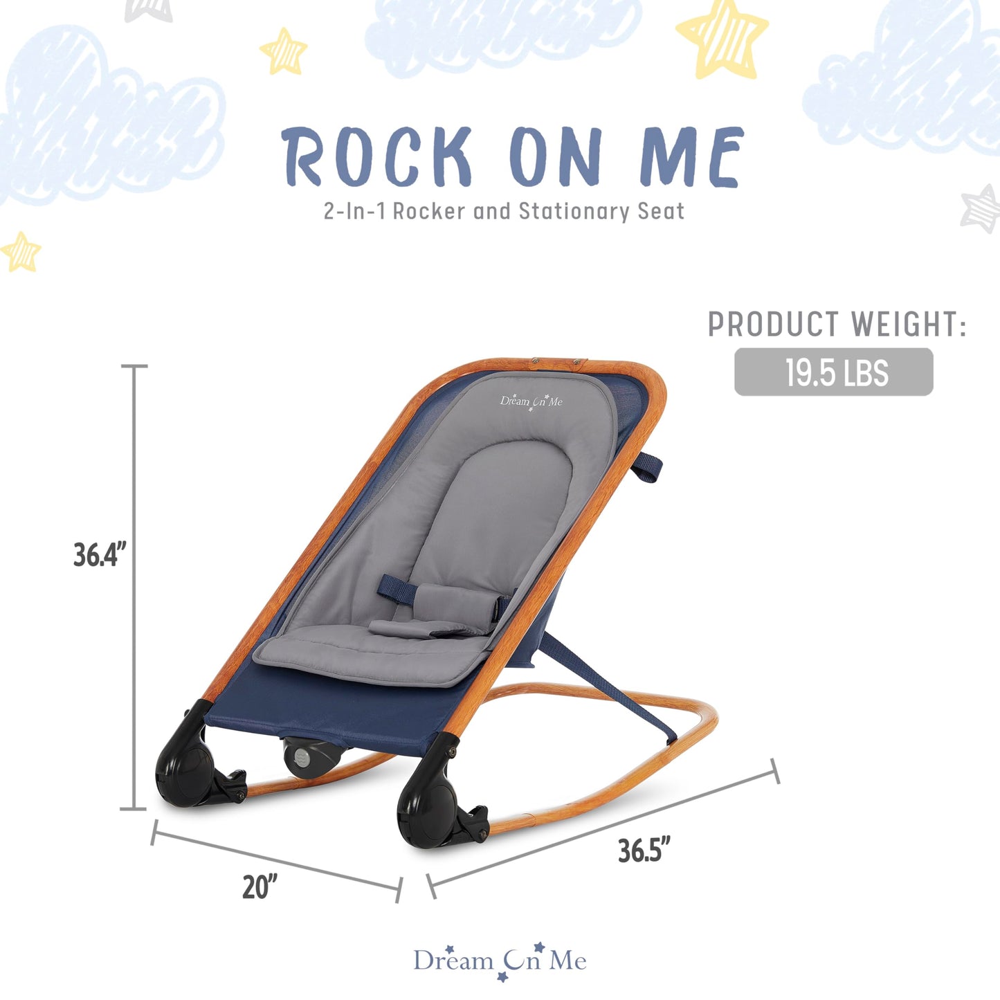 Dream on Me Rock With Me 2-in-1 Baby Rocker and Stationary Seat, Baby Rocker Seat for Infant with Removable Toy Bar, Baby Rocker Chair with Soothing Music & Vibration, 0-6 Months, Upto 20 Lbs