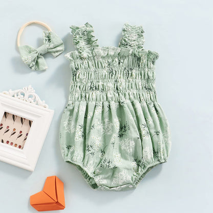 FOMOYUU Infant Newborn Baby Girl Ruffle Sleeveless Romper Summer Clothes Outfit with Cute Floral Print Jumpsuit