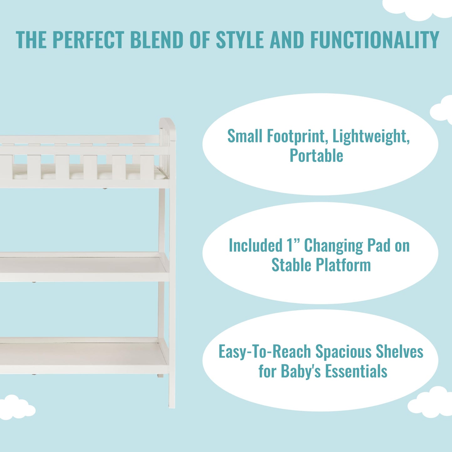 Dream On Me Emily Changing Table In Natural, Comes With 1" Changing Pad, Features Two Shelves, Portable Changing Station, Made Of Sustainable New Zealand Pinewood