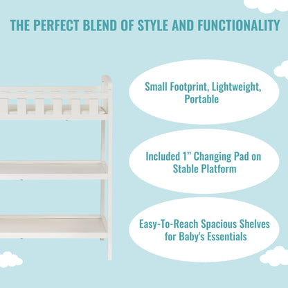 Dream On Me Emily Changing Table In Natural, Comes With 1" Changing Pad, Features Two Shelves, Portable Changing Station, Made Of Sustainable New Zealand Pinewood