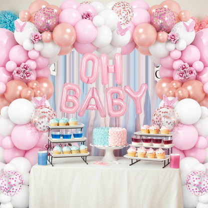 Sage Green Baby Shower Decorations,Boho Greency Neutral Balloon Arch with Oh Baby Balloon Banner Green Gold Balloons For Boy Girl Woodland Baby Shower Birthday Party Supplies