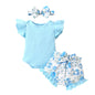 Tiny Cutey Baby Girl Clothes Infant Summer Outfits Set Ruffle Sleeve Romper and Floral Shorts with Headband