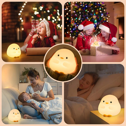 DuDu Duck Night Light, Cute Duck Lamp, Squishy Silicone Nightlight for Bedrooms with 30 Minutes Timer, Rechargeable Bedside Lamp with Touch Control for Bedrooms, Living Room
