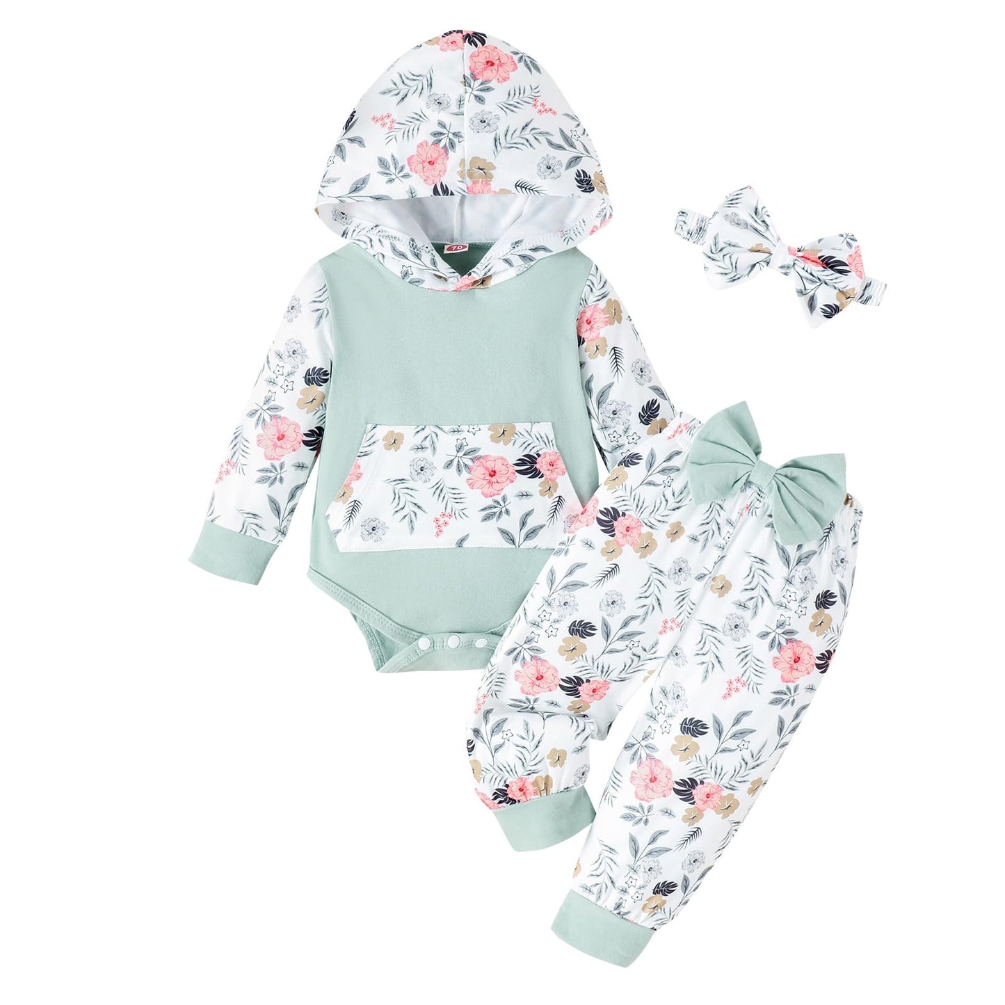 Newborn Infant Baby Girl Clothes 0-3-6-9-12-18 Months Outfits Sets Romper + Pants + Bow Headband for Girls