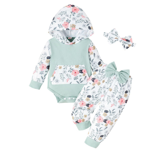 Newborn Infant Baby Girl Clothes 0-3-6-9-12-18 Months Outfits Sets Romper + Pants + Bow Headband for Girls
