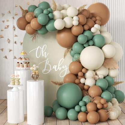 155Pcs Sage Green Arch Kit with Pea Green White Gold Balloons for Baby Shower Bridal Shower Birthday Engagement Wedding Wild One Party Decorations