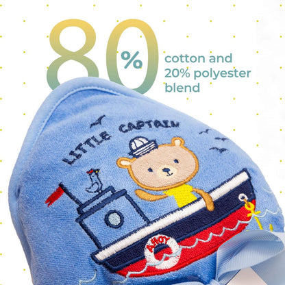Spasilk Baby Bath Hooded Terry Towel with 3 Washcloths, Baby Bath Essentials, One Size, Blue Whale