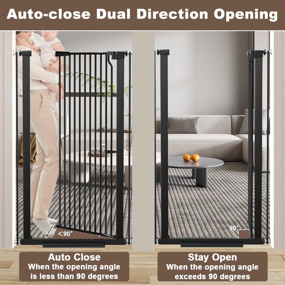 Fairy Baby 51.18" Extra Tall Cat Gate for Doorway, 29.5"-40.5" Extra Wide Pet Gate Dog Barrier Indoor for Cats Dogs, Kid Puppy Dog Gate No Jumping Over & No Climb, Metal Child Safety Proof Gate, Black