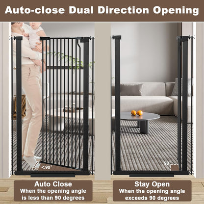 Fairy Baby 51.18" Extra Tall Cat Gate for Doorway, 29.5"-40.5" Extra Wide Pet Gate Dog Barrier Indoor for Cats Dogs, Kid Puppy Dog Gate No Jumping Over & No Climb, Metal Child Safety Proof Gate, Black