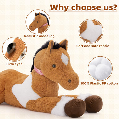 Tezituor 47 Inch Giant Horse Stuffed Animal, 4ft Realistic Chocolate Stuffed Horse Plush Toy, Hugging Soft Horse Pony Plush Pillow for Boys Girls,