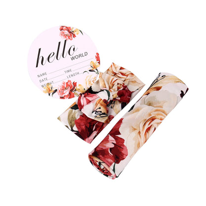 Galabloomer Newborn Receiving Blanket Headband Set Baby Flower Swaddle (vintage flower)