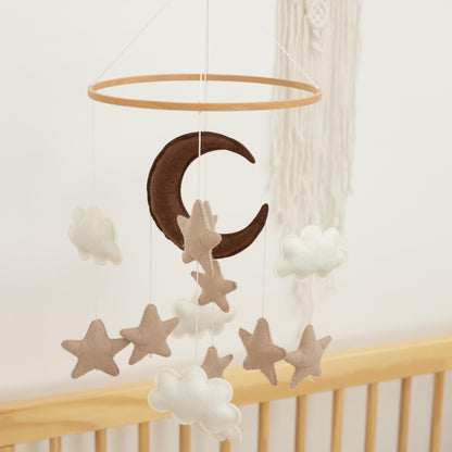 Baby Mobile for Crib - Handmade Modern Boho Baby Mobiles for Bassinet Felt Nursery Mobile Gender Neutral - Gold Moon and Stars - Girl Cribs Decorations