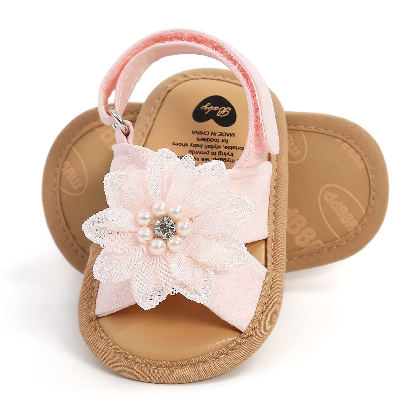 Baby Girls Princess Sandals, Big Rhinestone Flower Open Totes Anti-Skid Soft Sole Walking Shoes, Ankle Stick-On Summer Foot Wear