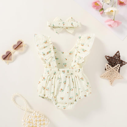 YOUNGER TREE Newborn Baby Girl Clothes Ruffle Sleeve Rompers Infant Backless Floral Jumpsuit Summer Outfits with Headband