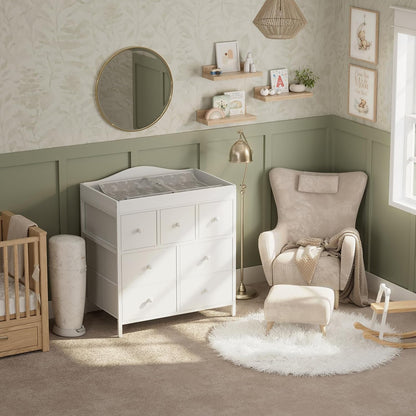 BOLUO Changing Table Dresser with 7 Fabric Drawers, Baby Dresser with Changing Table Top Diaper Changing Station with Storage for Nursery Modern