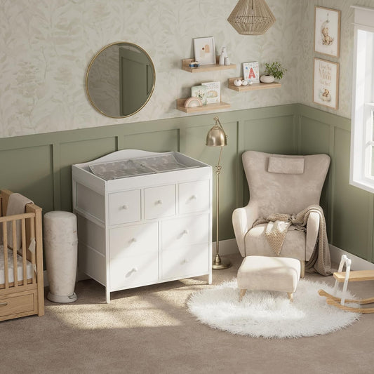 BOLUO Changing Table Dresser with 7 Fabric Drawers, Baby Dresser with Changing Table Top Diaper Changing Station with Storage for Nursery Modern