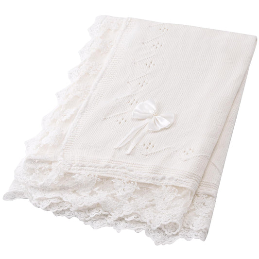 Booulfi Knit White Baby Blankets Neutral,Crib Stroller Newborn Blankets for Boys Girls,Cotton Lace Crochet Winter Blanket Nursery Blanket New Baby Essentials, 38X39