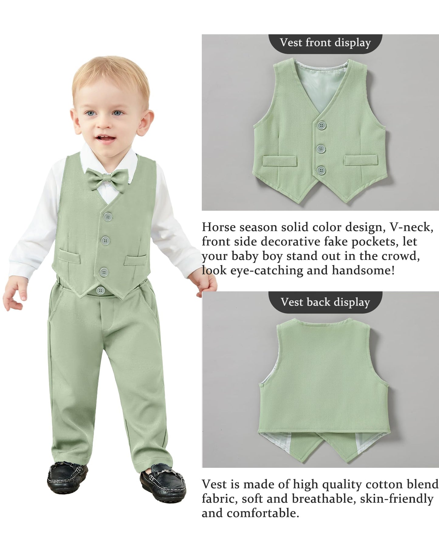 YALLET Baby Boy Clothes Suit 0-24 Months Infant Gentleman Outfits Formal Dress Shirt+Bowtie+Vest+Pants Set Baby Wedding Suits