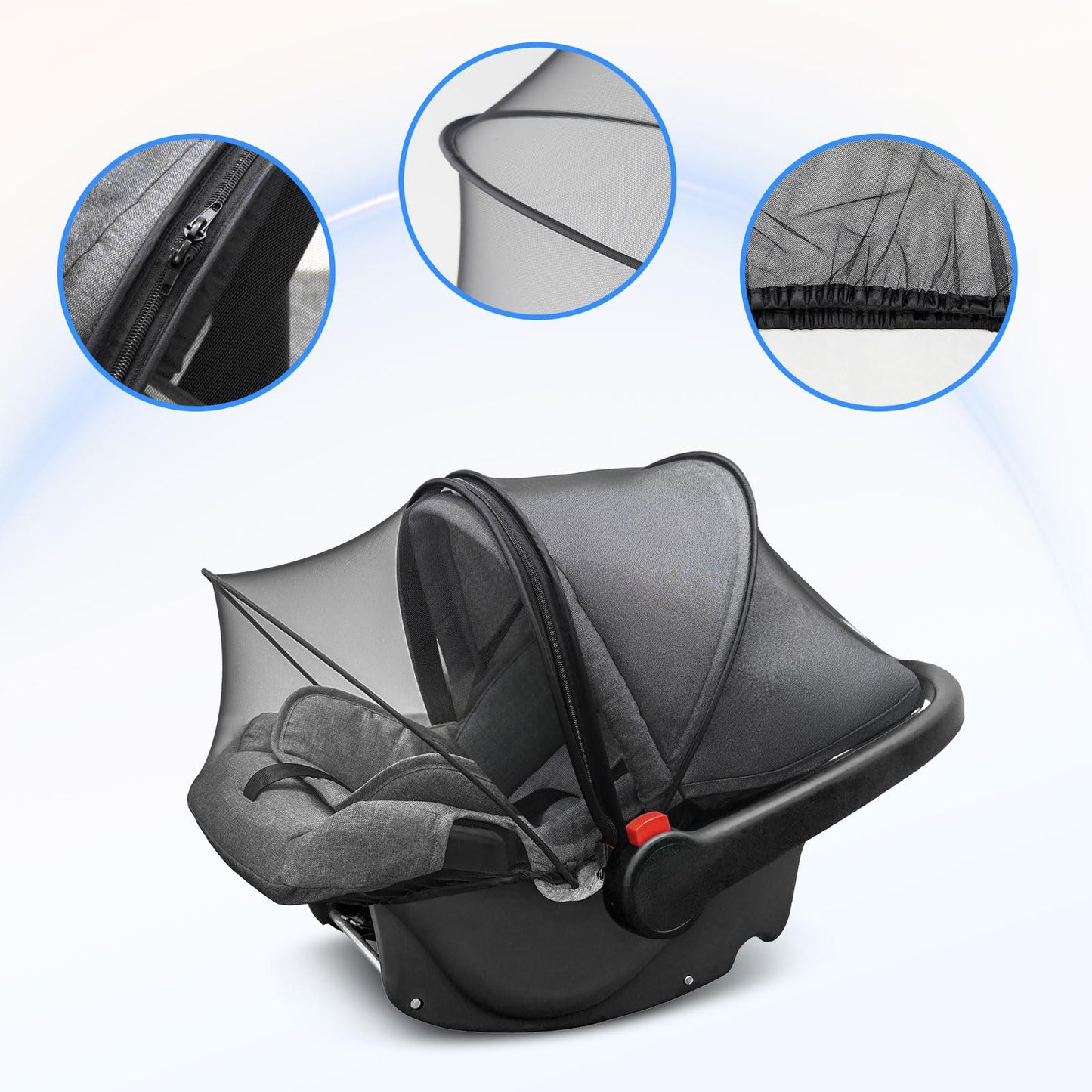 Universal Car Seat Canopy, Baby Car Seat Cover, Mosquito Net with Sunshade & Zipper - Breathable Mesh Infant Bug Net for Baby | Elastic Edge, Portable & Machine Washable