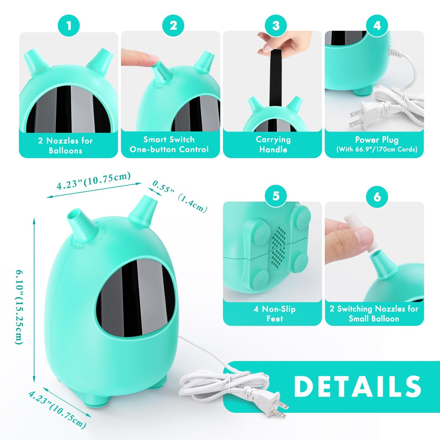 Balloon Pump Electric, SPLAKS Balloons Inflator Air Pump Portable Balloon Blower for Garland Arch, Party Decoration