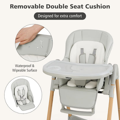 INFANS Baby High Chair, High Chairs for Babies & Toddlers with Adjustable Height Backrest Footrest Removable Tray, Easy to Clean PU Seat Convertible Quick Folding Portable Highchair (Dark Gray)