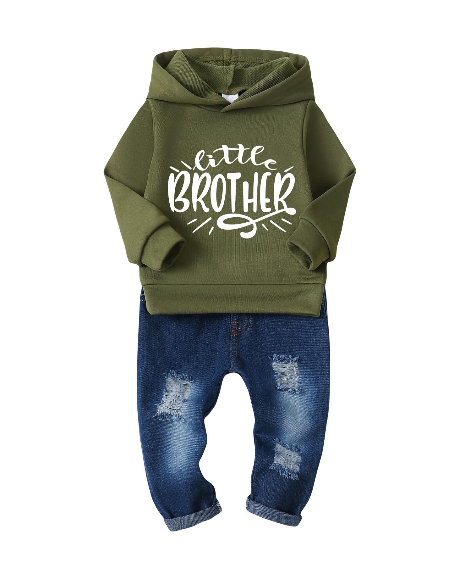 NZRVAWS Baby Boy Clothes Toddler Boy Outfit 2 3 4T 6 12 18 24 Month Fall Winter Hoodie Ripped Jeans Clothing