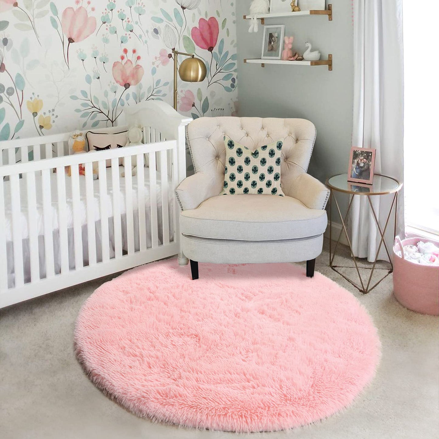 Pink Round Area Rugs 6Ft for Bedroom Living Room, Big Fluffy Shag Circle Rug for Kids Playroom, Cute Preppy Room Decor for Teen Girls, Cozy Fuzzy Furry Plush Carpets for Baby Nursery, Dorm, Classroom