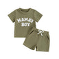 Kupretty Toddler Baby Boy Summer Clothes Embroiderey Waffle Knit Short Sleeve T-Shirt Tees + Casual Shorts Cute Clothing Set