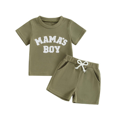 Kupretty Toddler Baby Boy Summer Clothes Embroiderey Waffle Knit Short Sleeve T-Shirt Tees + Casual Shorts Cute Clothing Set