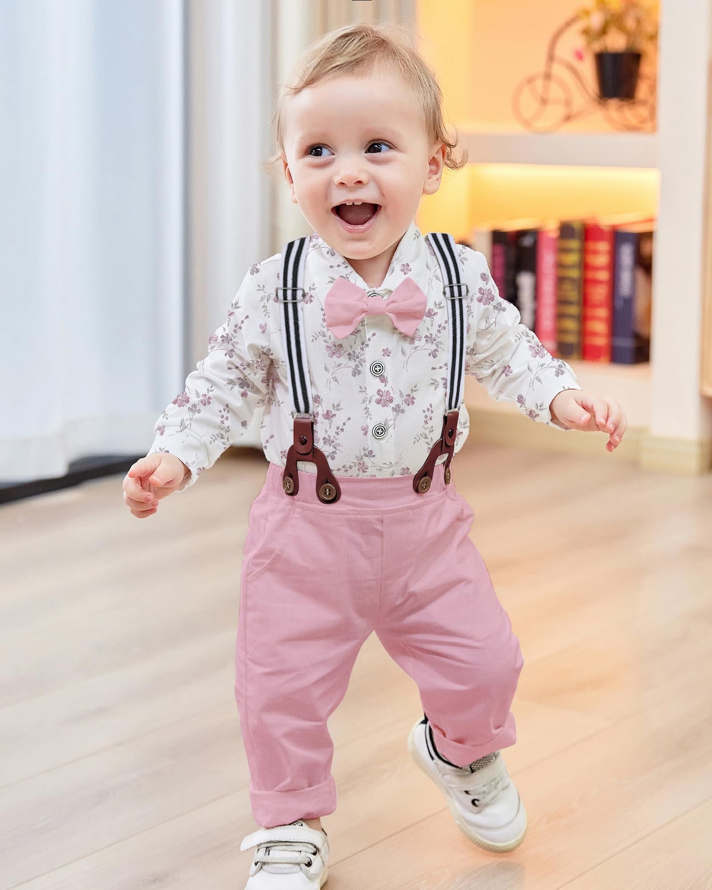 WESIDOM Baby Boy Clothes 0-18M Newborn Infant Gentleman Outfit, Shirt+Bowtie+Beret+Suspender Pant Baby boy Suit Clothing Set