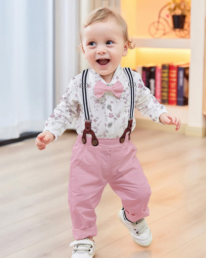 WESIDOM Baby Boy Clothes 0-18M Newborn Infant Gentleman Outfit, Shirt+Bowtie+Beret+Suspender Pant Baby boy Suit Clothing Set