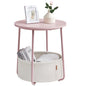 VASAGLE End Table, Small Bedside Table with Fabric Basket, Modern Nightstand, Round Side Table, for Living Room, Bedroom, Matte White and Camel Brown ULET223W10