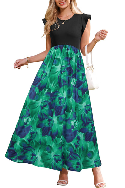 OUGES Women 2025 Spring Summer Dresses Maternity Sleeveless Ribbed Fashion Casual Outfits Maxi Dress with Pockets