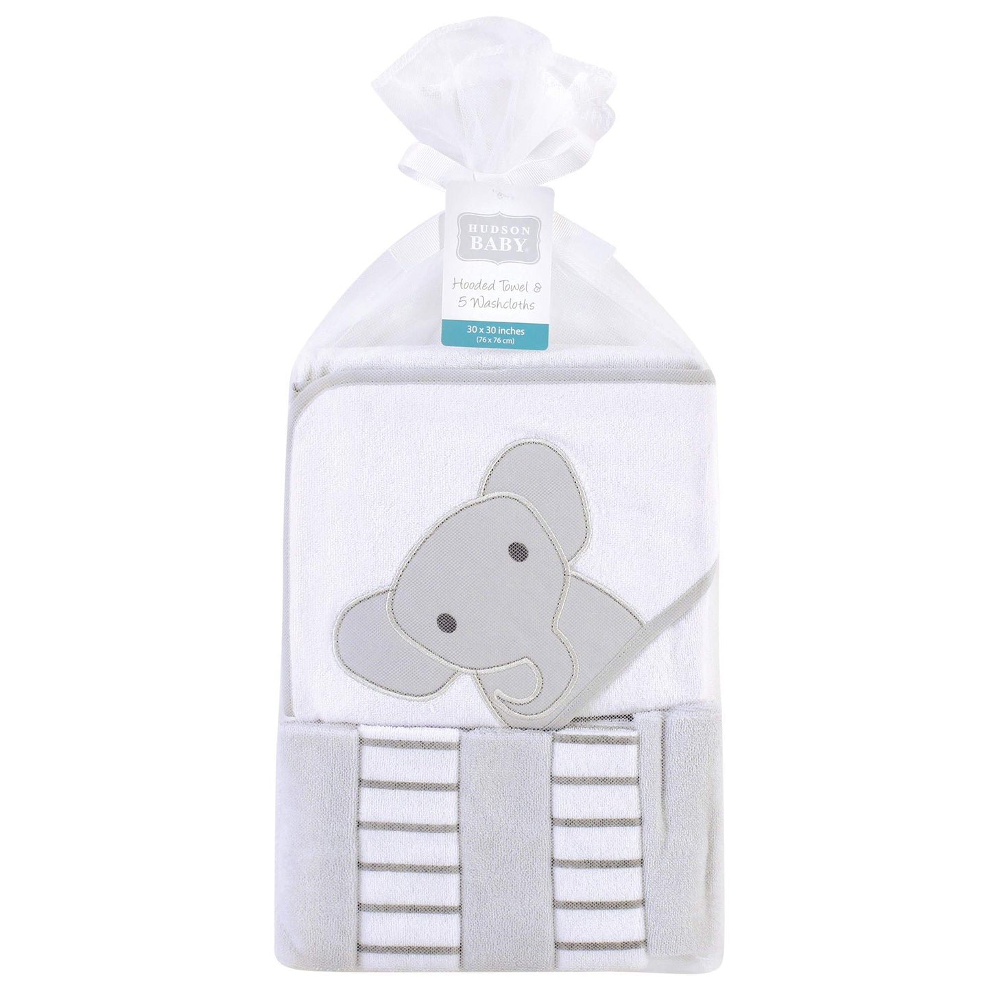 Hudson Baby Unisex Baby Hooded Towel and Five Washcloths, Modern Giraffe, One Size