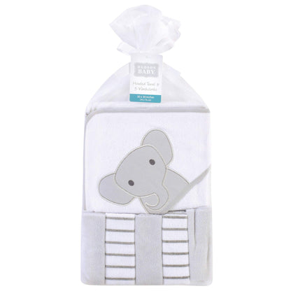 Hudson Baby Unisex Baby Hooded Towel and Five Washcloths, Modern Giraffe, One Size