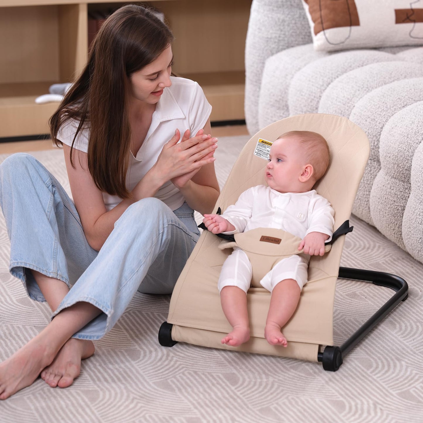 Baby Bouncer,Baby Bouncer Seat,Portable Infant Bouncer with 3-Point Safety Harness,Ergonomic Bouncy Seat, Newborns Bouncer for Babies 0-6 Months up to 20lbs,ASTM-Certified(Pink)