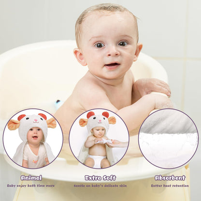 Hooded Baby Towels Boy for 0-6 Years, 50"x 32" Extra Large Toddler Bath Towels with Hood for Boys & Girls, 2-Pack Absorbent Thick Soft Gift for Kids Yellow Lion & Orange Monkey