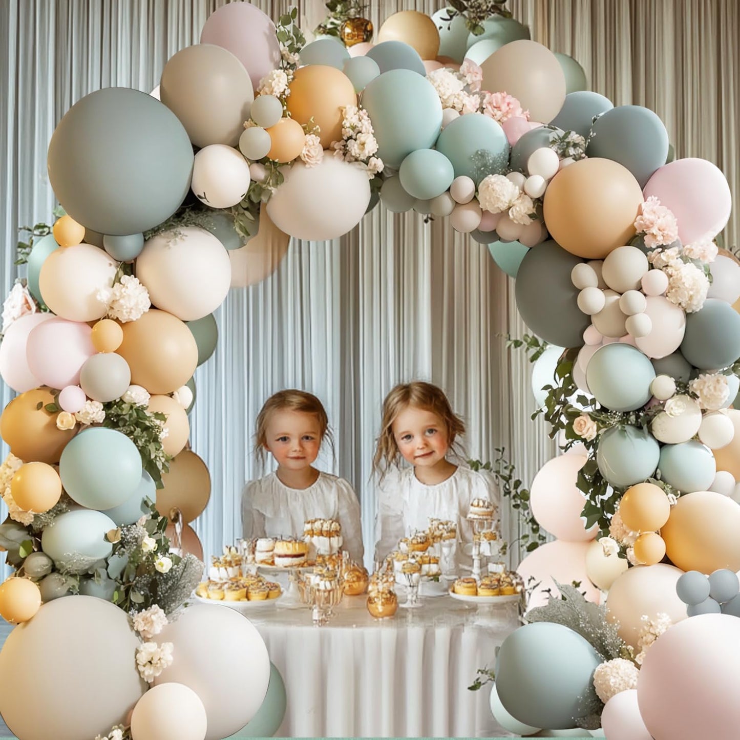 Dusty Green Nude Pink Balloons Arch Kit, Double Stuffed Pastel Balloon Arch Dark Light Green Blush Nude Cream White Sand Tan Pink Balloons for Wedding Birthday Party Woodland Baby Shower Decorations
