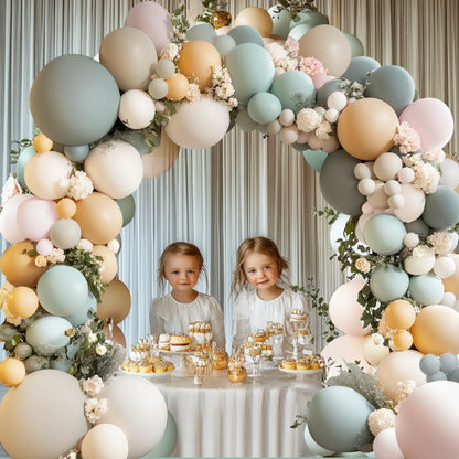 Dusty Green Nude Pink Balloons Arch Kit, Double Stuffed Pastel Balloon Arch Dark Light Green Blush Nude Cream White Sand Tan Pink Balloons for Wedding Birthday Party Woodland Baby Shower Decorations