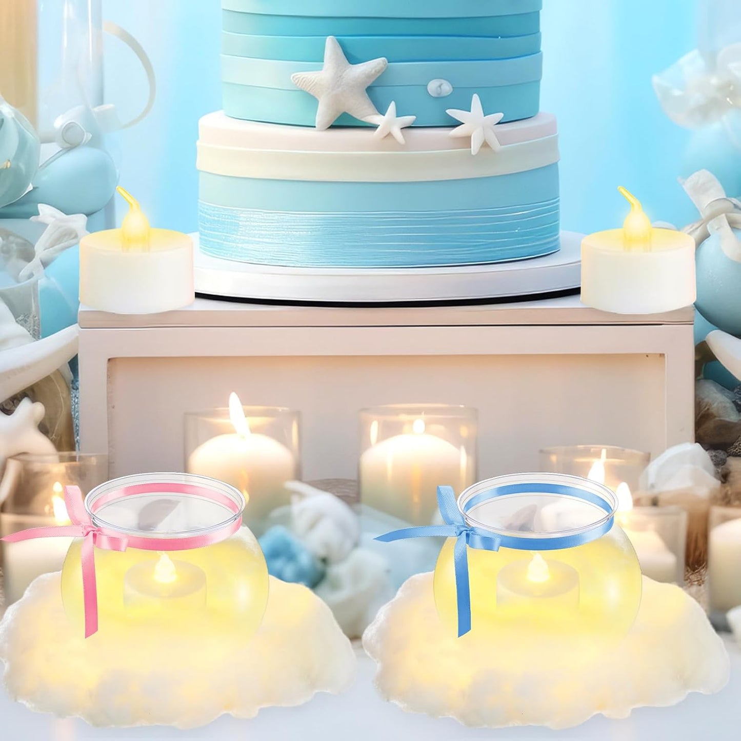 6 Set Cloud Baby Shower Party Table Centerpieces Cloud 30 oz Plastic Fish Bowls Cloud Candle LED with Hot Glue Gun for DIY Baby Shower Wedding Party Decorations Gifts