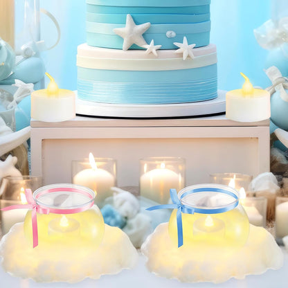 6 Set Cloud Baby Shower Party Table Centerpieces Cloud 30 oz Plastic Fish Bowls Cloud Candle LED with Hot Glue Gun for DIY Baby Shower Wedding Party Decorations Gifts