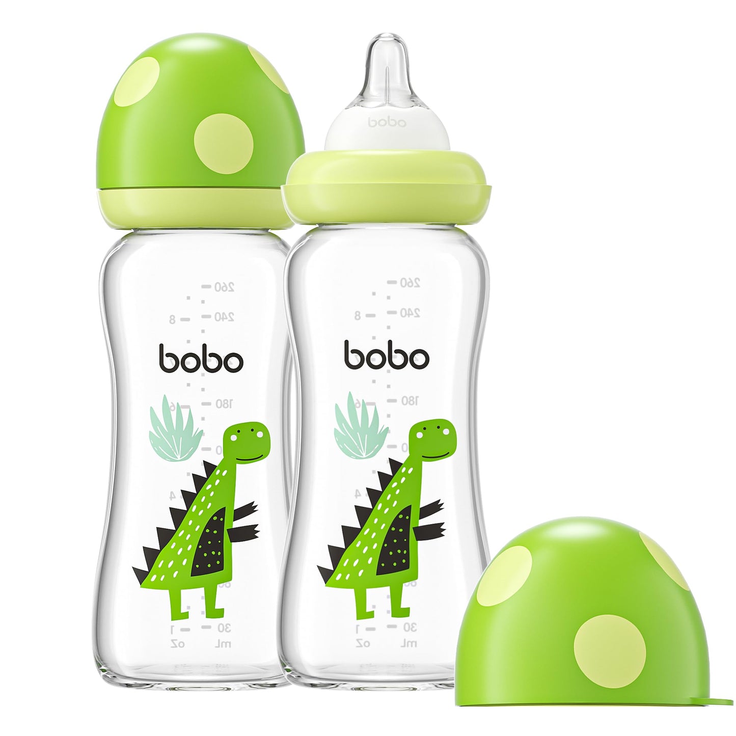 YOHKOH Natural Glass Baby Bottle with Natural Response Nipple, Newborn Anti-Colic Baby Bottles, Wide Neck Mushroom Cap Baby Bottle, Clear (8.8ounce (Pack of 4), Multicolour1)