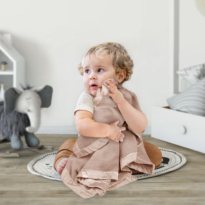 Swaddle Baby Blanket: Waffle Blanket with Satin Strim - Soft Breathable Toddler Blanket for Nursing Cover - Cotton Crib Blanket for Naptime（Cream）