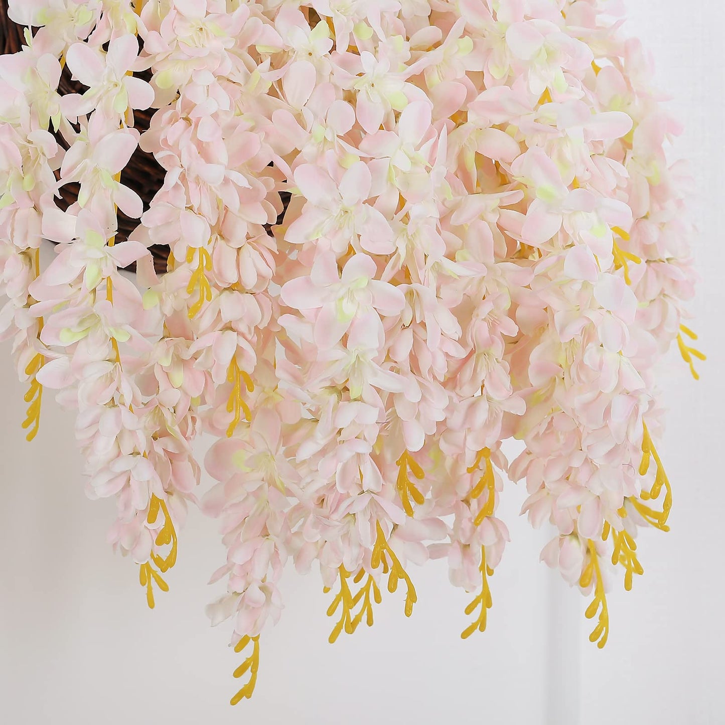 Duovlo Silk Wisteria Flower Artificial 2.13 Feet Hanging Wisteria Vine Fake Flower Bush String Home Party Wedding Decoration,Pack of 4 (Pink)