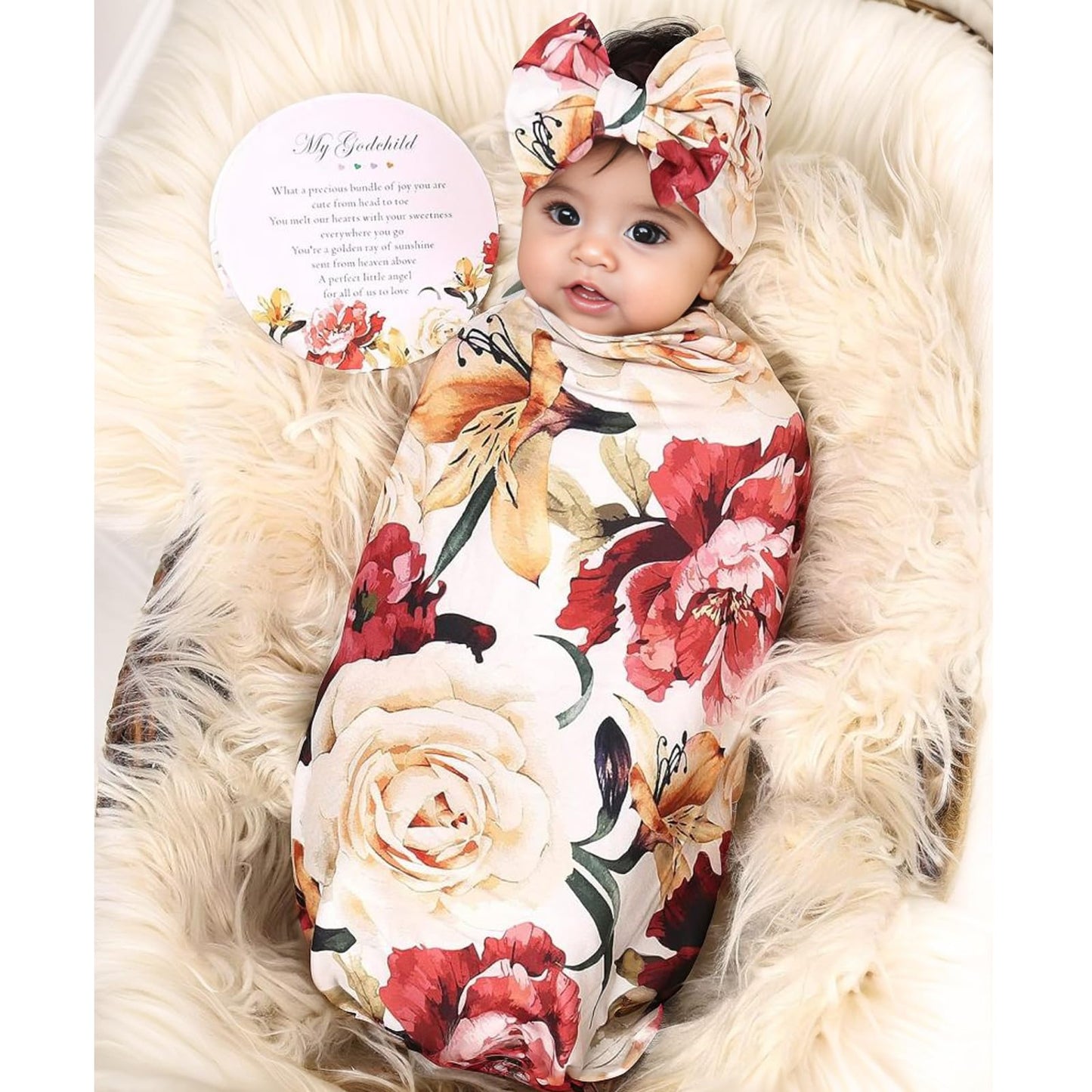 Galabloomer Newborn Receiving Blanket Headband Set Baby Flower Swaddle (vintage flower)