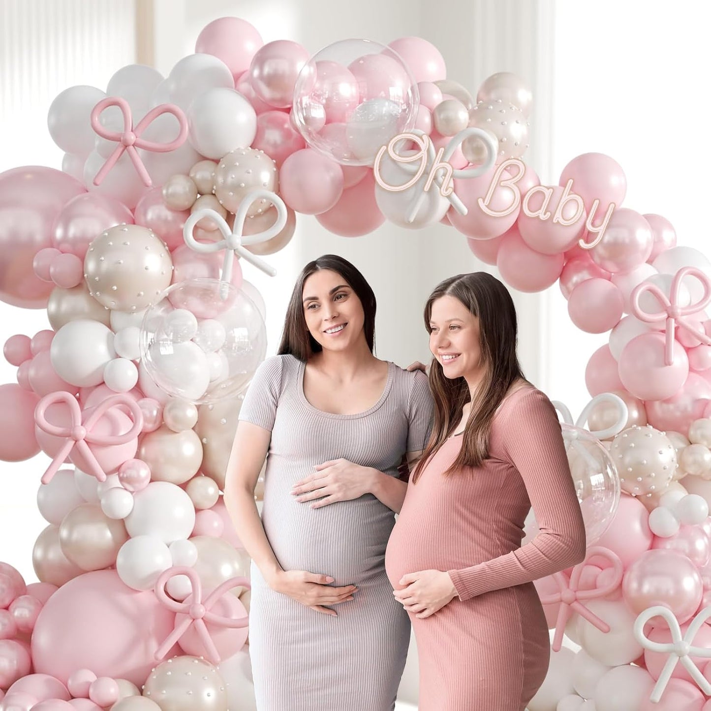 Pink Bow Balloon Arch Kit with Clear Light Pearl Pink and White Balloons for Coquette Bow Themed Bridal Baby Shower Wedding Birthday Party Decorations