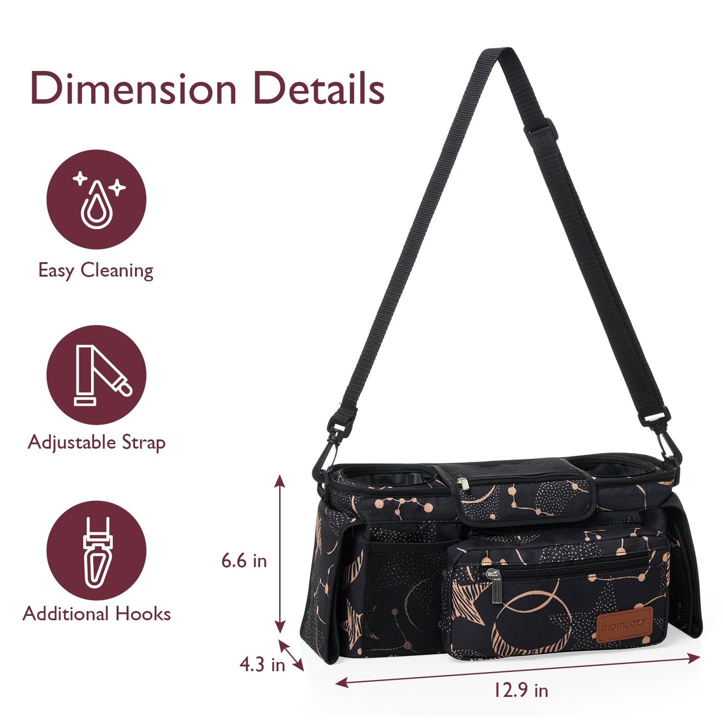 Momcozy Universal Stroller Organizer, 2 Insulated Cup Holders, Removable Zip Pocket, Adjustable Straps, Large Capacity Baby Essentials Compact Design, Fits Any Stroller (Multicolor)
