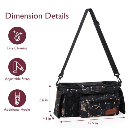 Momcozy Universal Stroller Organizer, 2 Insulated Cup Holders, Removable Zip Pocket, Adjustable Straps, Large Capacity Baby Essentials Compact Design, Fits Any Stroller (Multicolor)